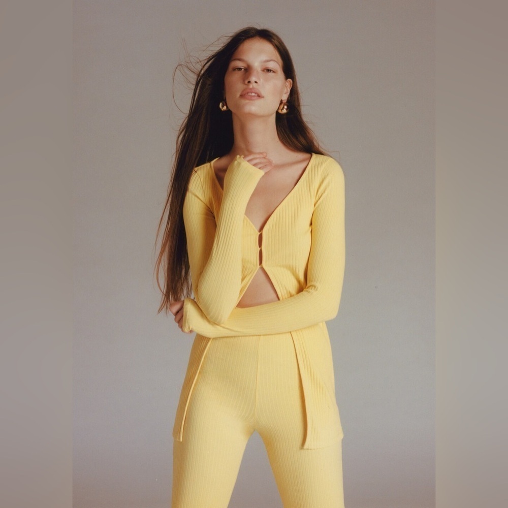 MNG Mango Ribbed Knit Open Front Bottom Slit Cardigan - Picture 7 of 7